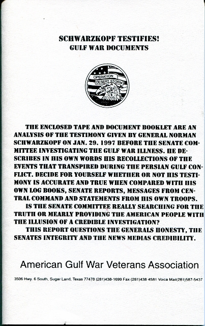 Image for Schwarzkopf Testifies! Gulf War Documents