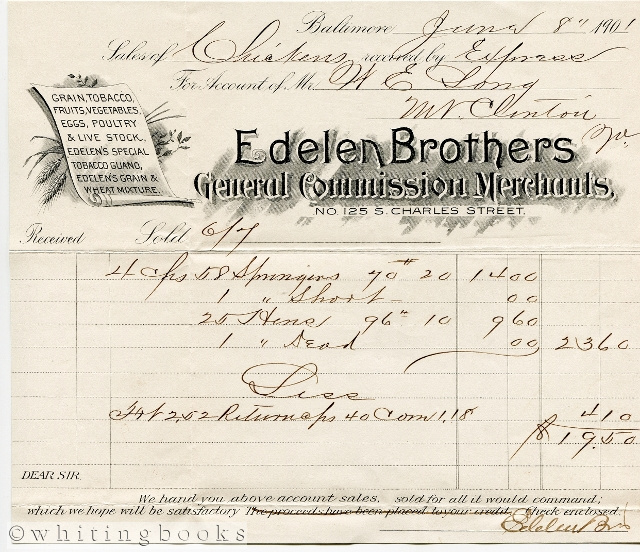 Image for 1901 Billhead for Sale of Chickens by Edelen Brothers of Baltimore, Maryland