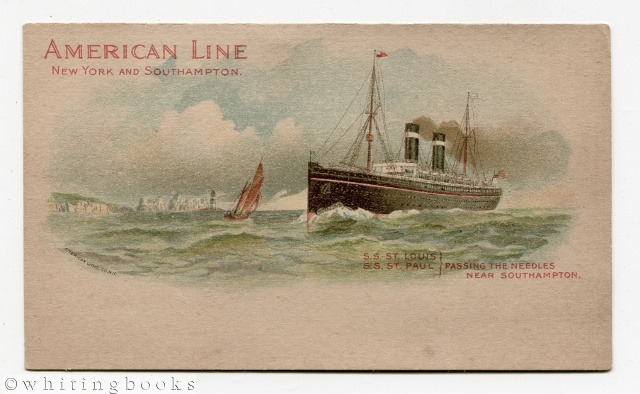 Image for American Line, New York and Southampton, Private Mailing Card [Postcard]: S.S. St. Louis and S.S. St. Paul Passing the Needles Heading to Southampton
