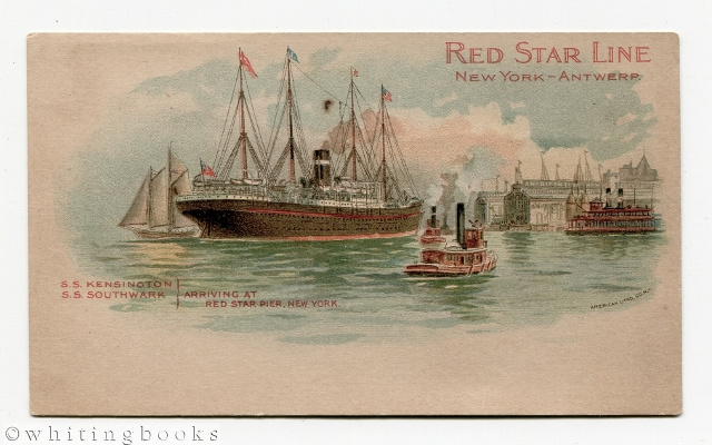 Image for Red Star Line, New York - Antwerp, Private Mailing Card [Postcard]: S.S. Kensington - S.S. Southwark Arriving at Red Star Pier, New York