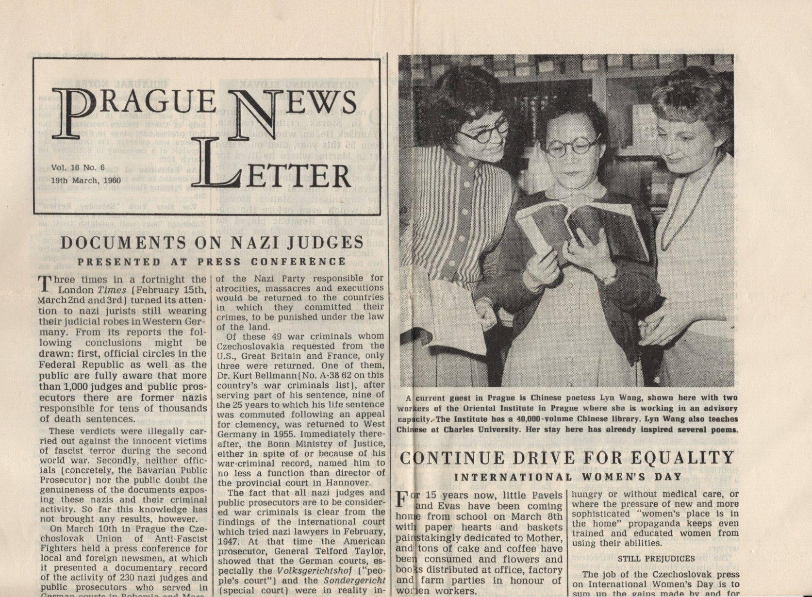 Prague News Letter: A Fortnightly Survey of Political, Economic and Cultural Life in Czechoslovakia (English Language)