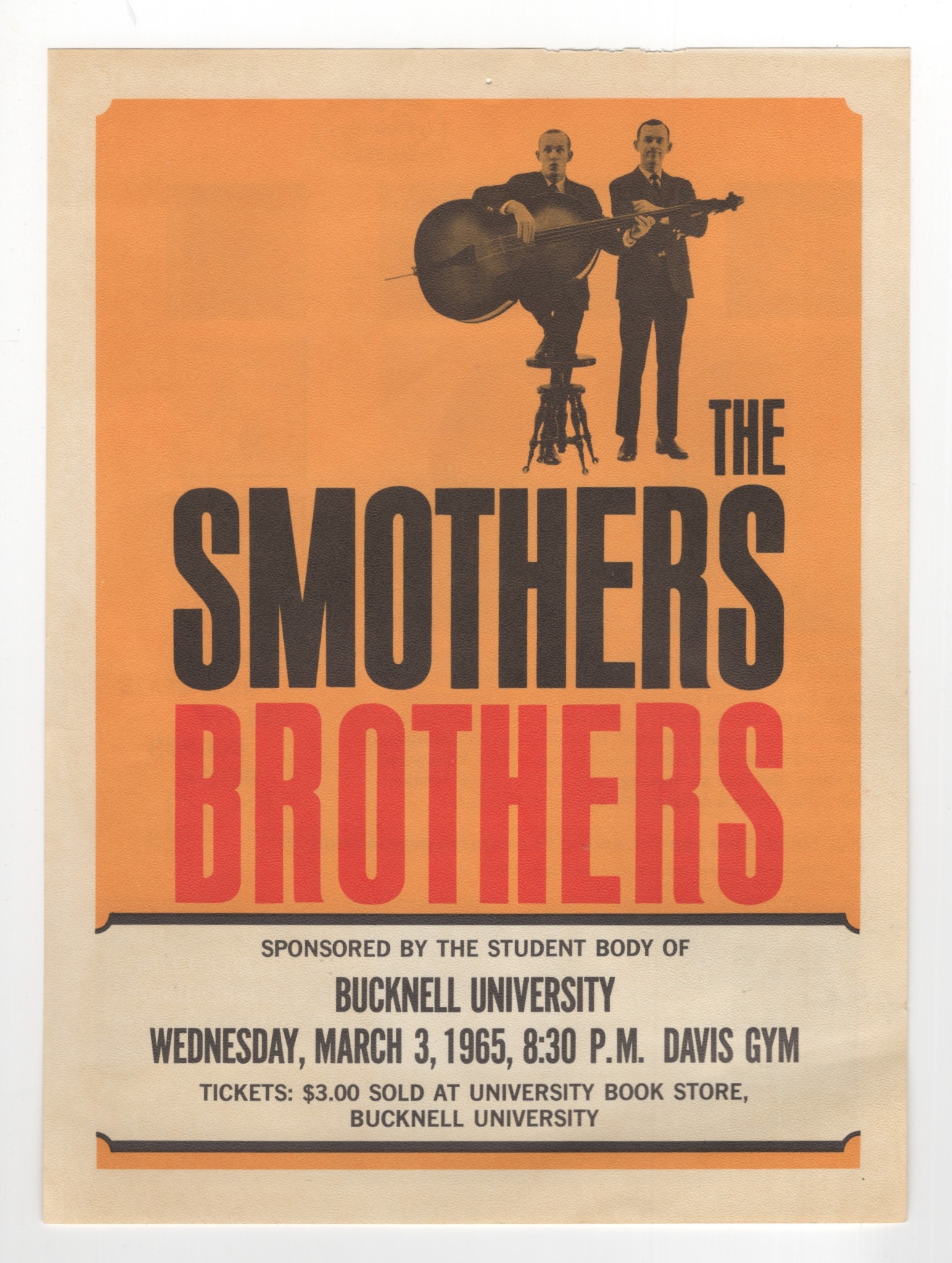 The Smothers Brothers at Bucknell University, March 3, 1965: Concert Flyer Advertising their Performance, with Mail Order Form for Tickets on Back Side