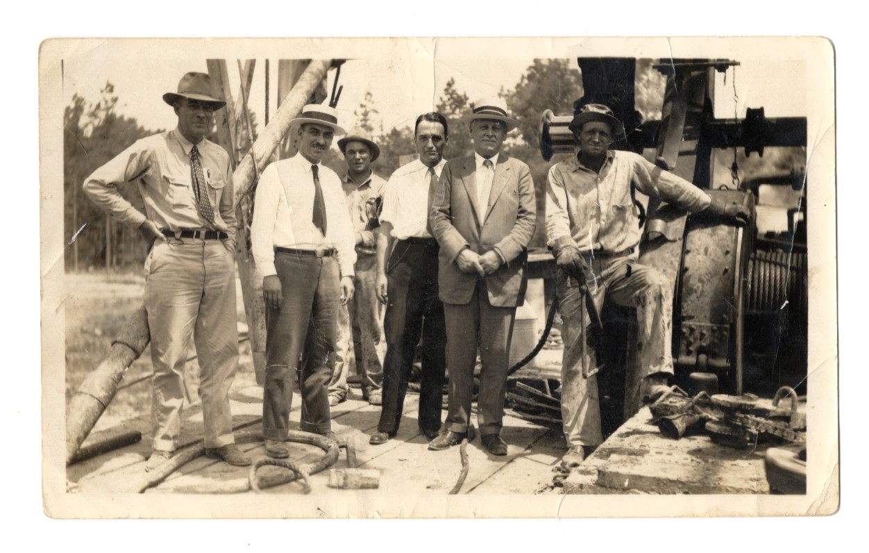 Found Photo Oilfield Workers Blue Collar& White Collar on Drilling Rig Circa 1930s