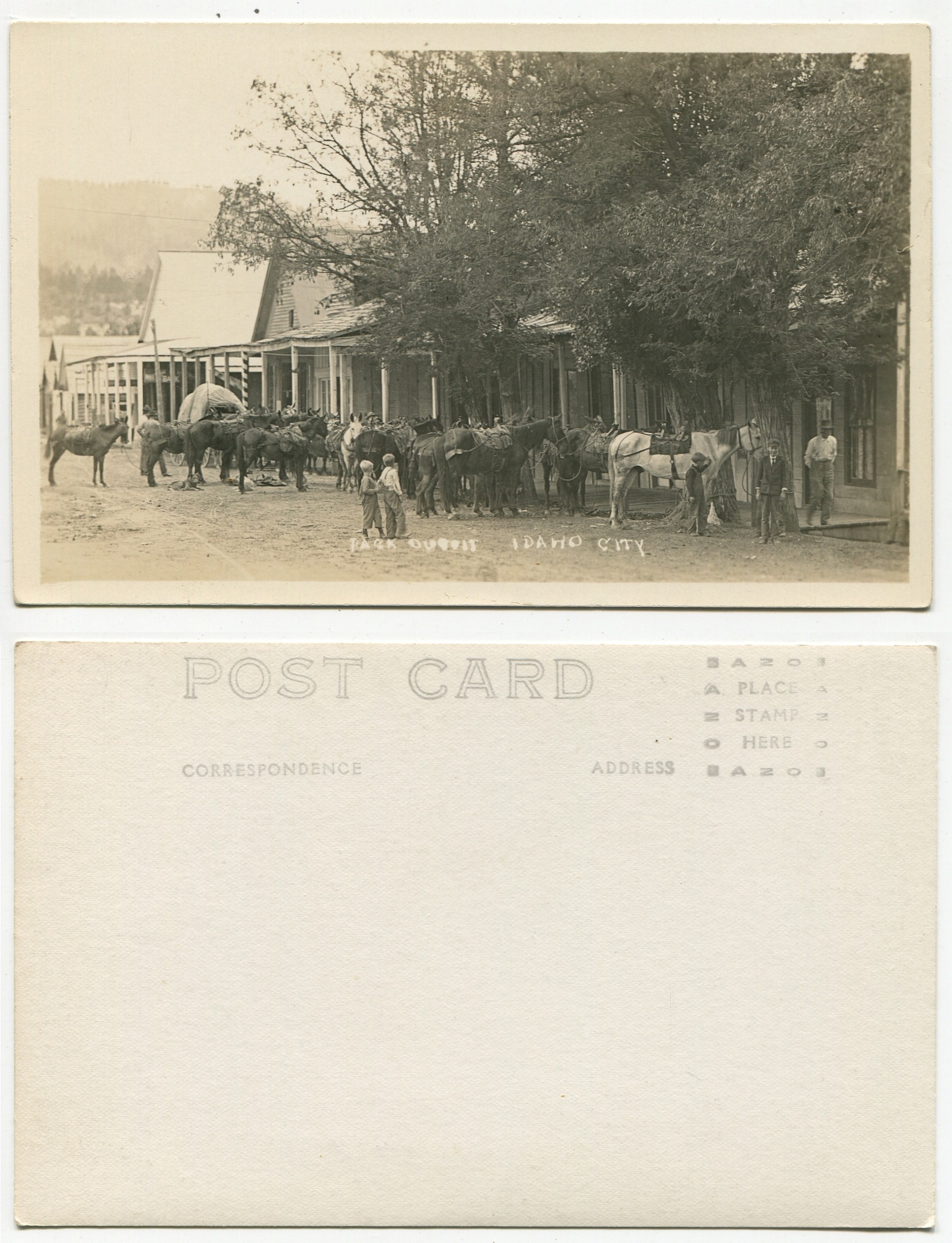 Idaho City Postcard Town View Pack Outfit Black & White Reprint Photo Circa Early 1900s
