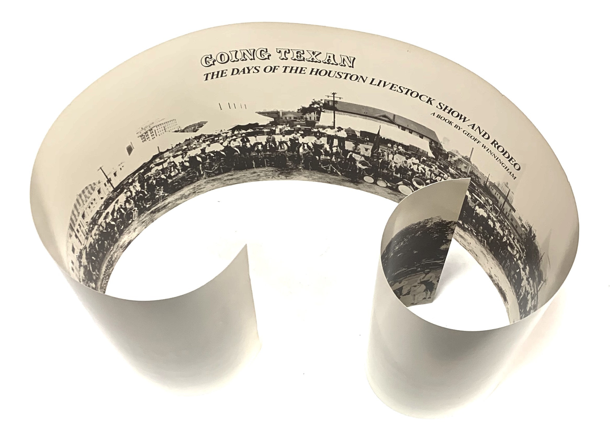 Panorama Photo Reprint of the 1930 Houston Texas Southwestern Championship Rodeo Participants Assembled Outdoors in Downtown Houston. Used for the Dust Jacket Illustration on Going Texan: The Days of the Houston Livestock Show and Rodeo, by Geoff Winningham