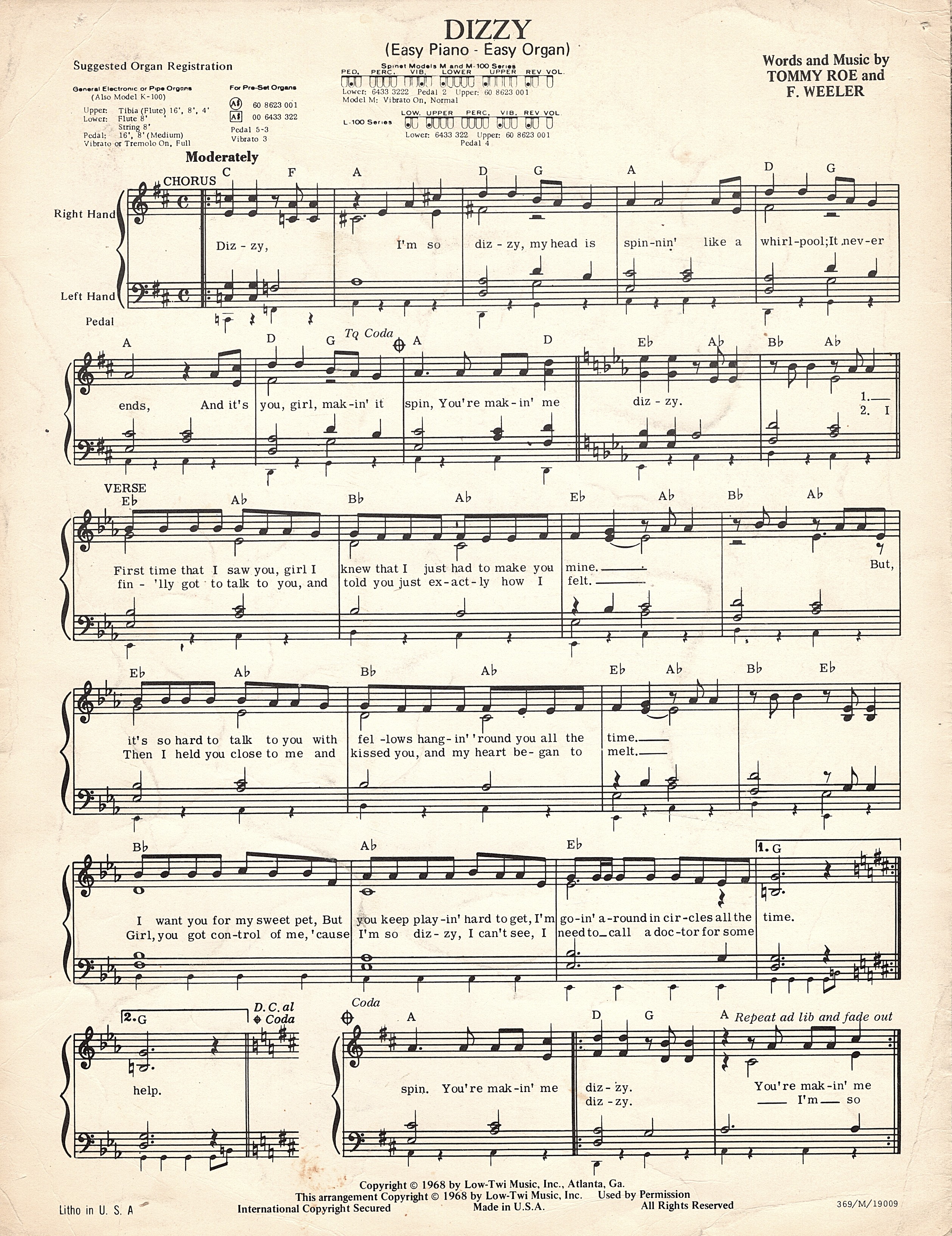 DIZZY- Recorded by Tommy Roe on A B C Records