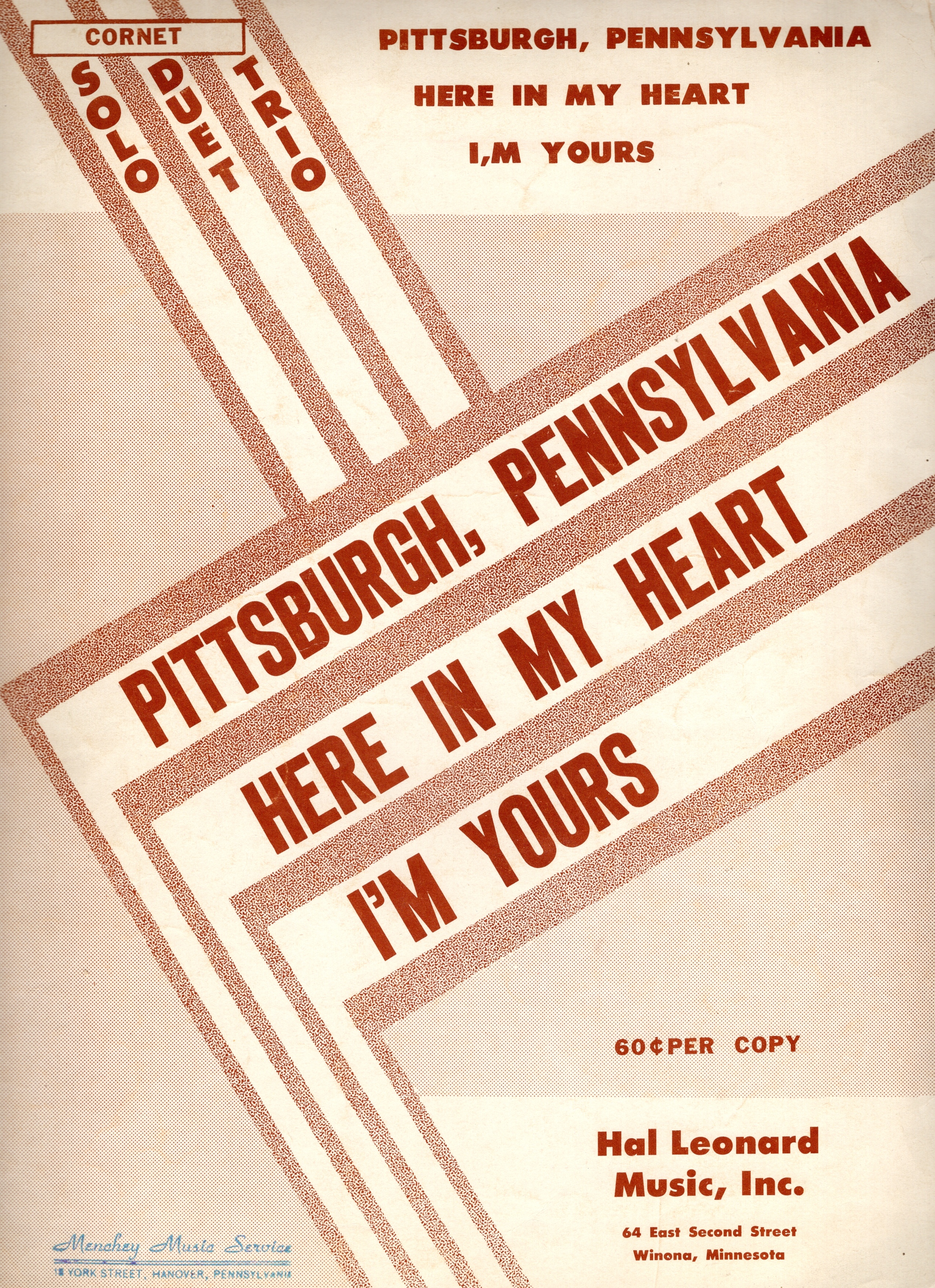 Pittsburgh, Pennsylvania ; Here in my Heart; an I'm Yours - Cornet Solo, Duo & Trio