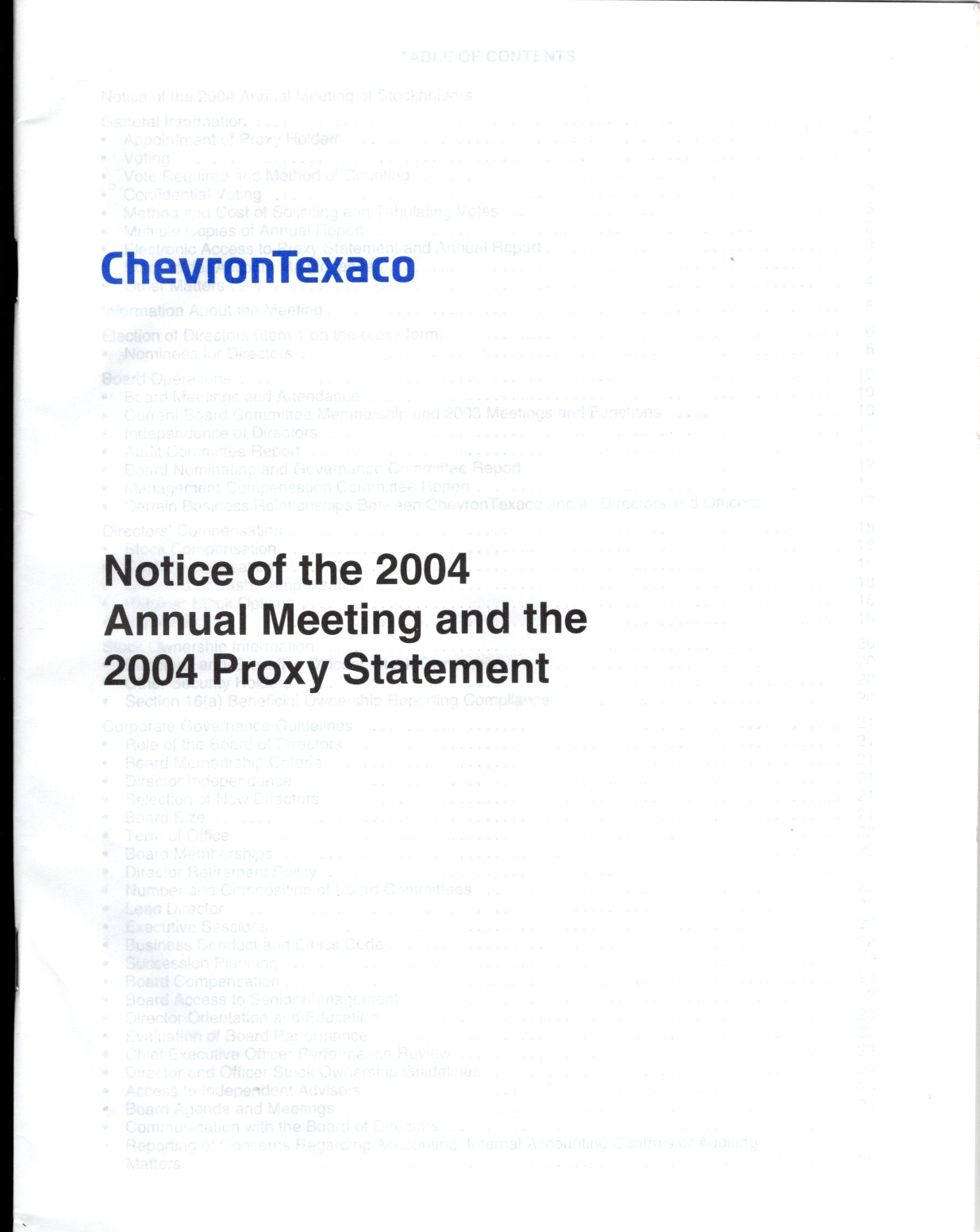 Powering Performance: ChevronTexaco 2003 Annual Report with Notice of 2004 Annual Meeting and the 2004 Proxy Statement