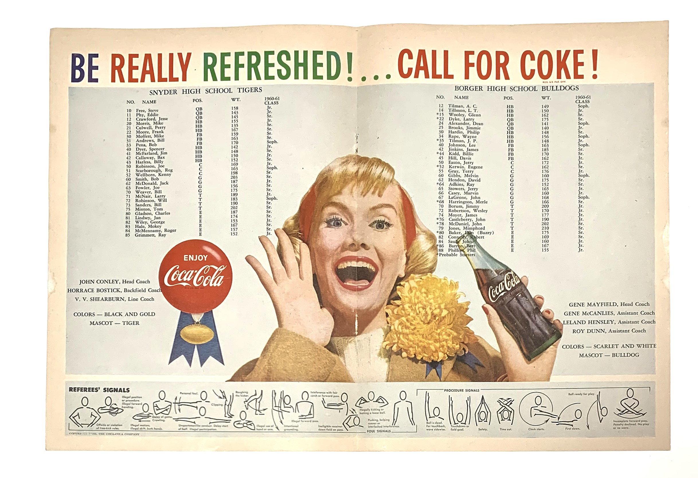 Texas High School Football Game Rosters 1960 - Syder Tigers vs Borger Bulldogs