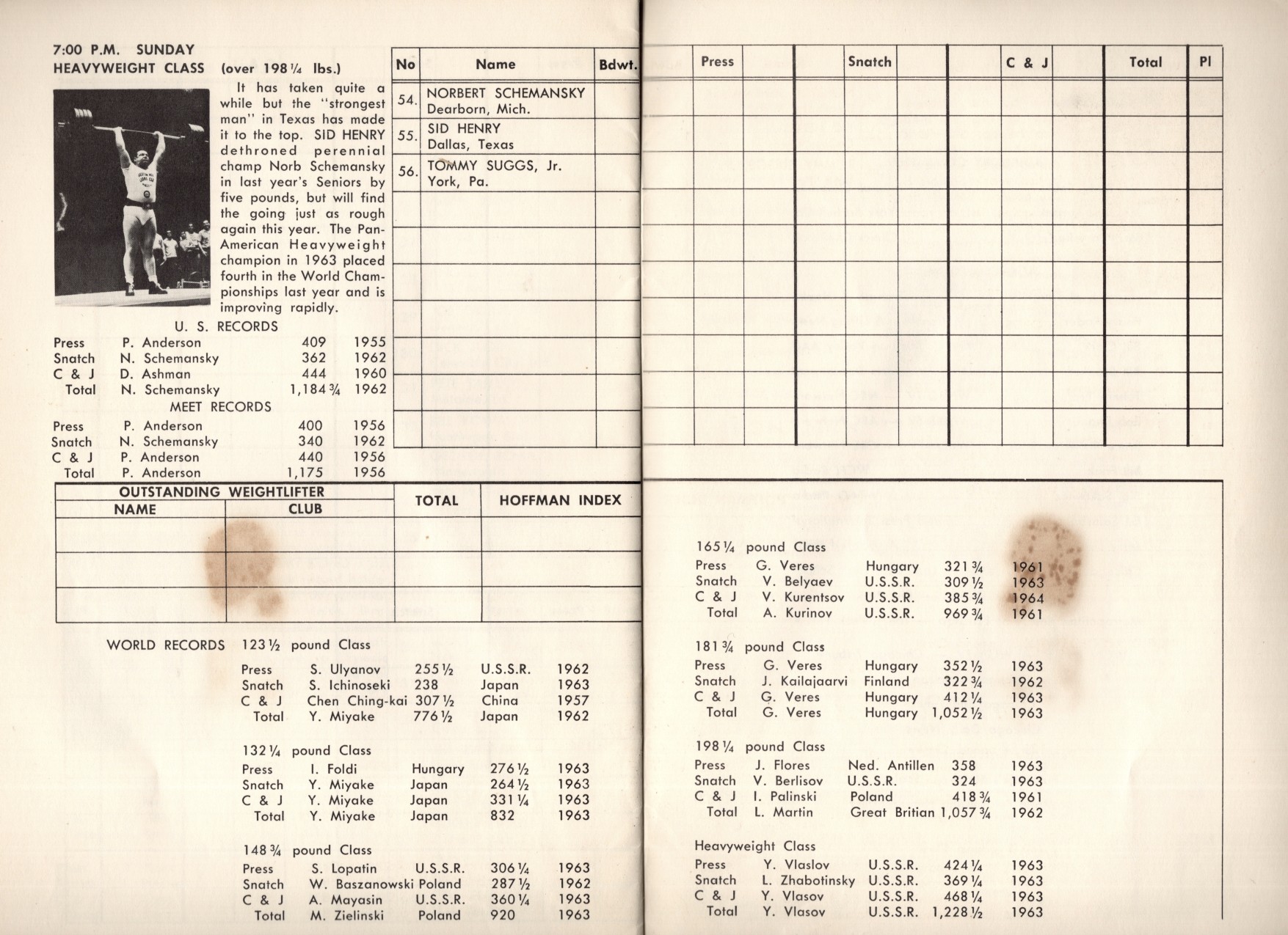 Official Program and Scorecard for the 1964 United States Senior National A.A.U. Weightlifting Championships and Mr. America Physique Contest, June 13-14, Lane Technical School Auditorium, Chicago, Illinois