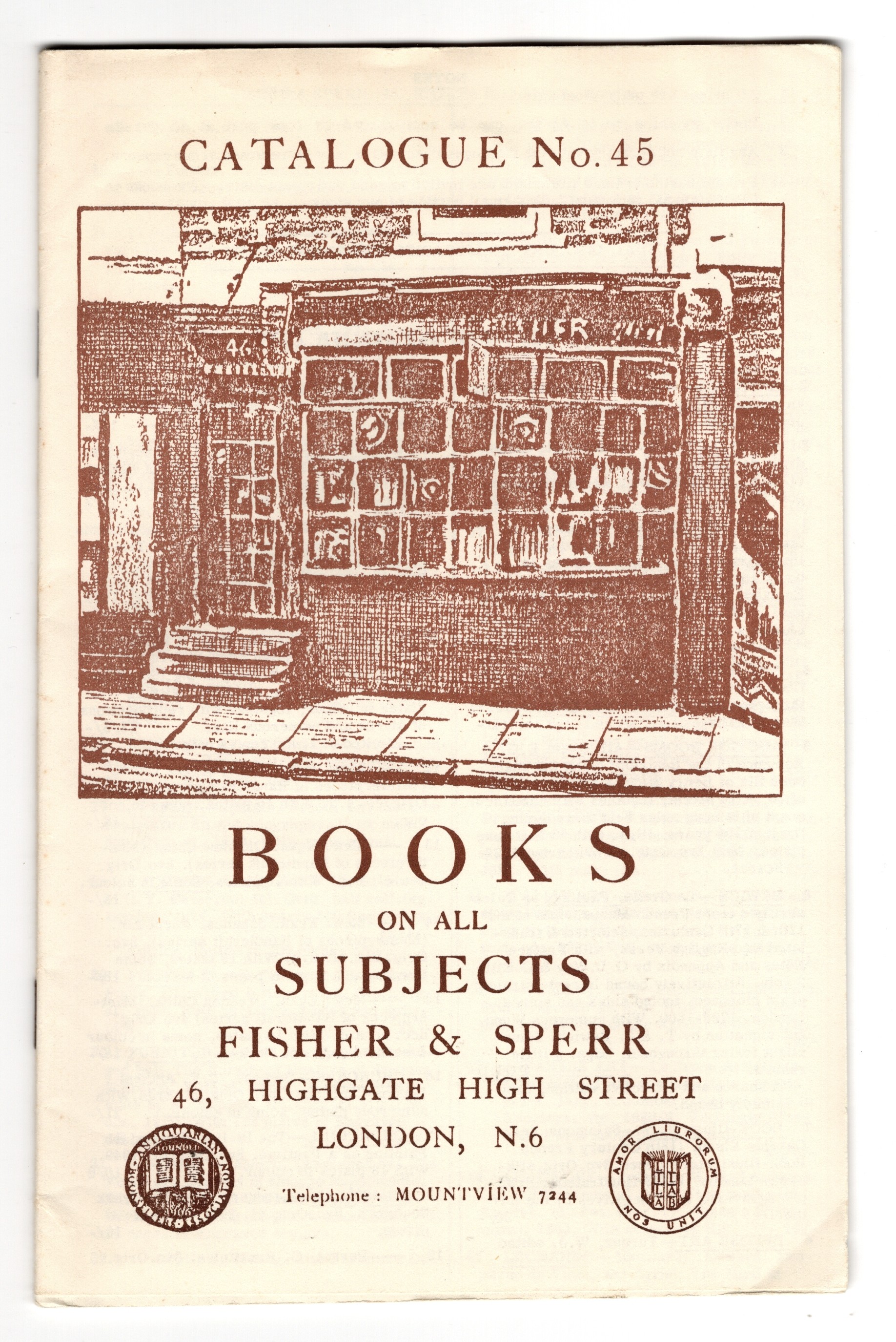 Fisher & Sperr Catalogue No. 45: Books on All Subjects (London, circa 1960s)