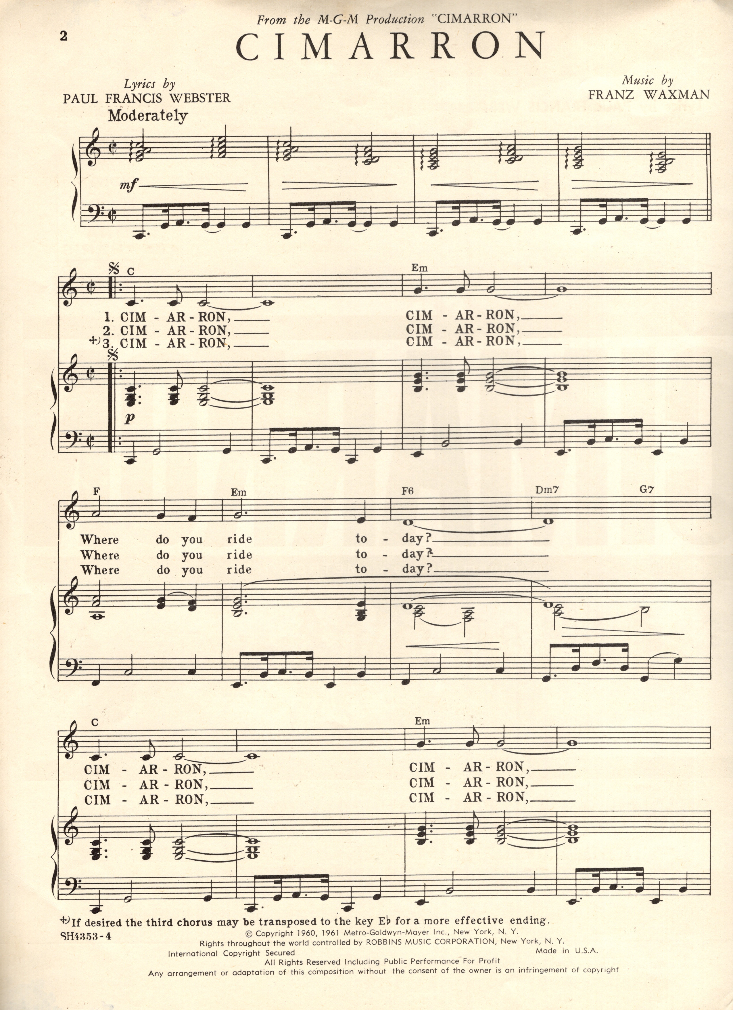 Cimarron, from the Metro-Goldwyn-Mayer Motion Picture Starring Glenn Ford