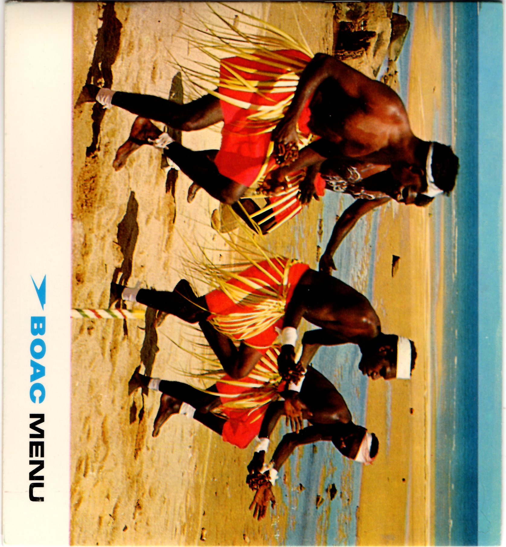Vintage 1960s BOAC Airlines Menu with Cover Image of Tourists and Native Dancers in the Palm Islands of the Great Barrier Reef in Australia