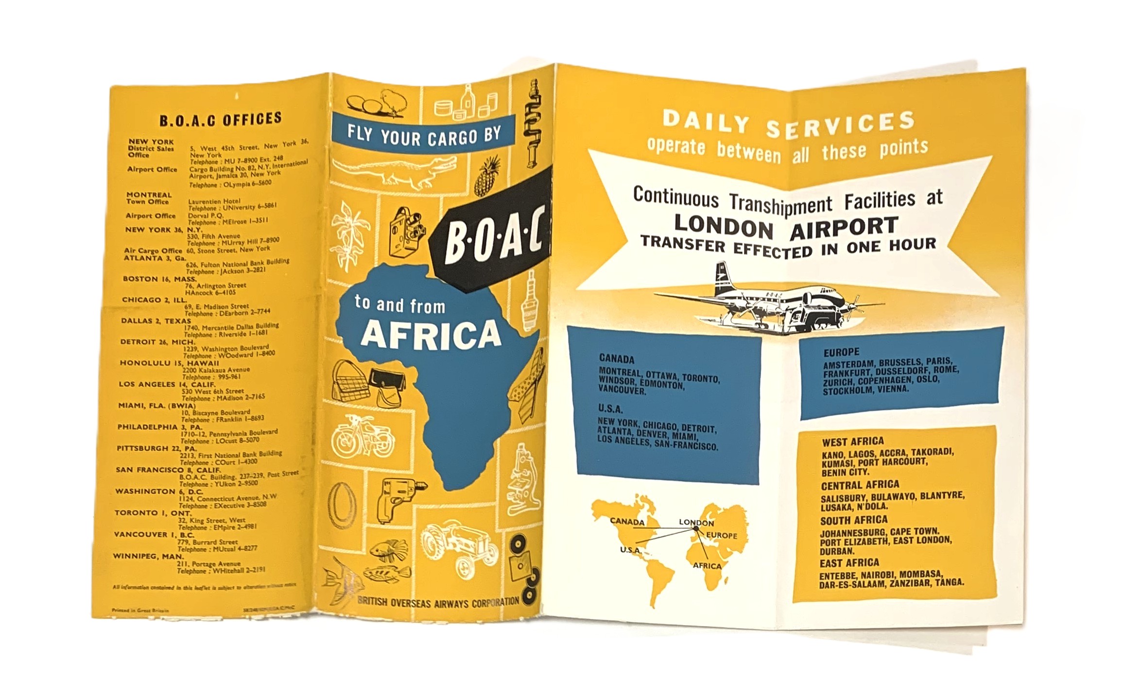 BOAC (British Overseas Airways Company) 1950s Brochure: Fly Your Cargo by BOAC to and from Africa