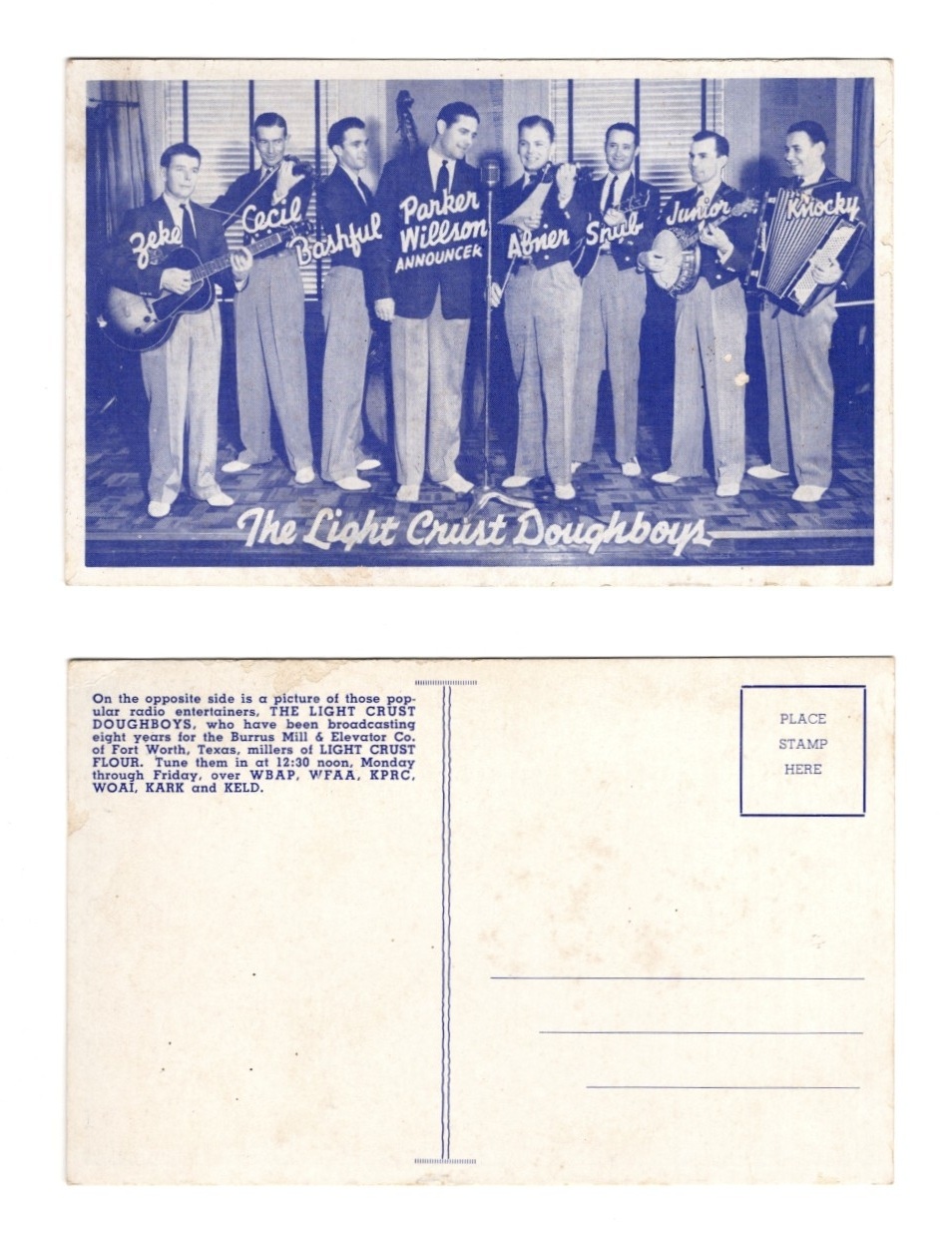 [Postcard]: The Light Crust Doughboys, Radio Entertainers for the Burrus Mill & Elevator Co. of Fort Worth, Texas - Western Swing Pioneers, Circa Early 1940s
