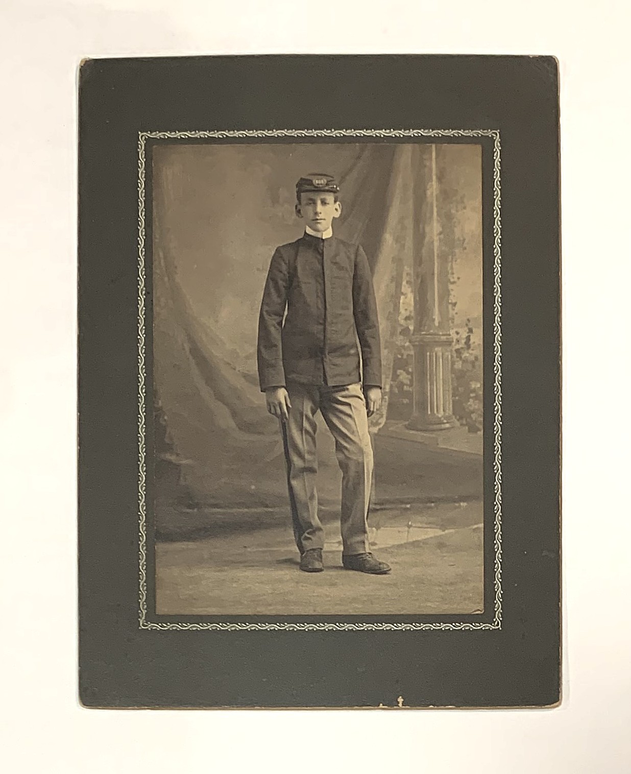 Cabinet Card Photograph of a Young Man in Military Academy Uniform circa 1890s