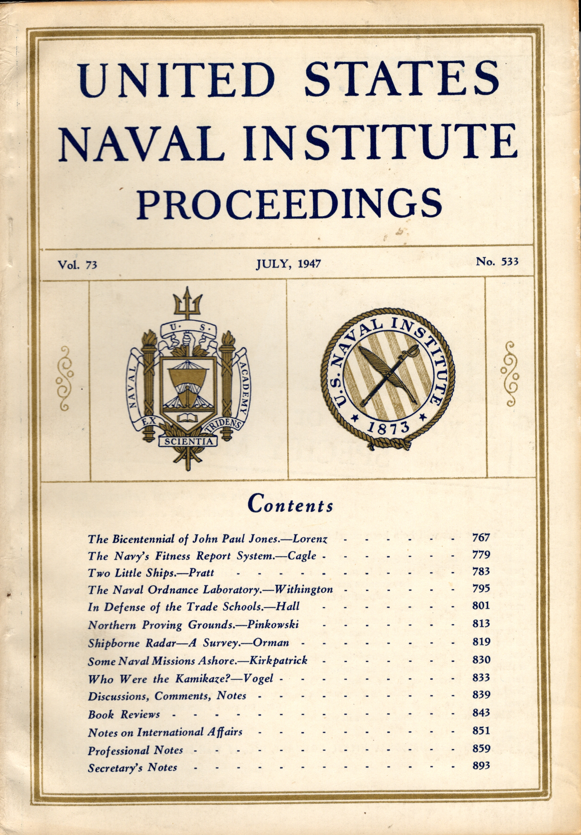 Image for United States Naval Institute Proceedings, Vol. 73, No. 533, July 1947 United States Naval Institute Proceedings, Vol. 73, No. 533, July 1947
