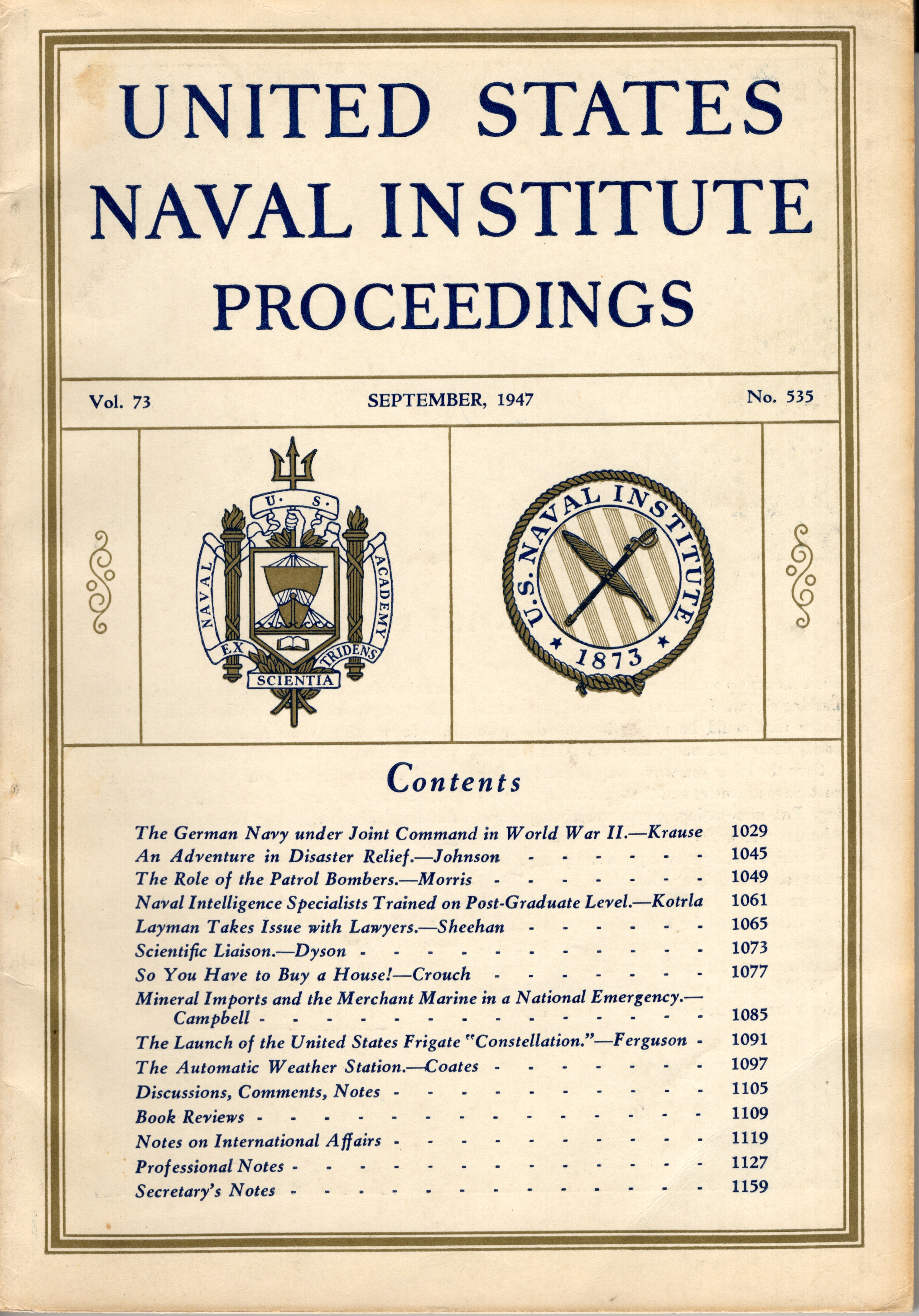Image for United States Naval Institute Proceedings, Vol. 73, No. 535, September 1947 United States Naval Institute Proceedings, Vol. 73, No. 535, September 1947