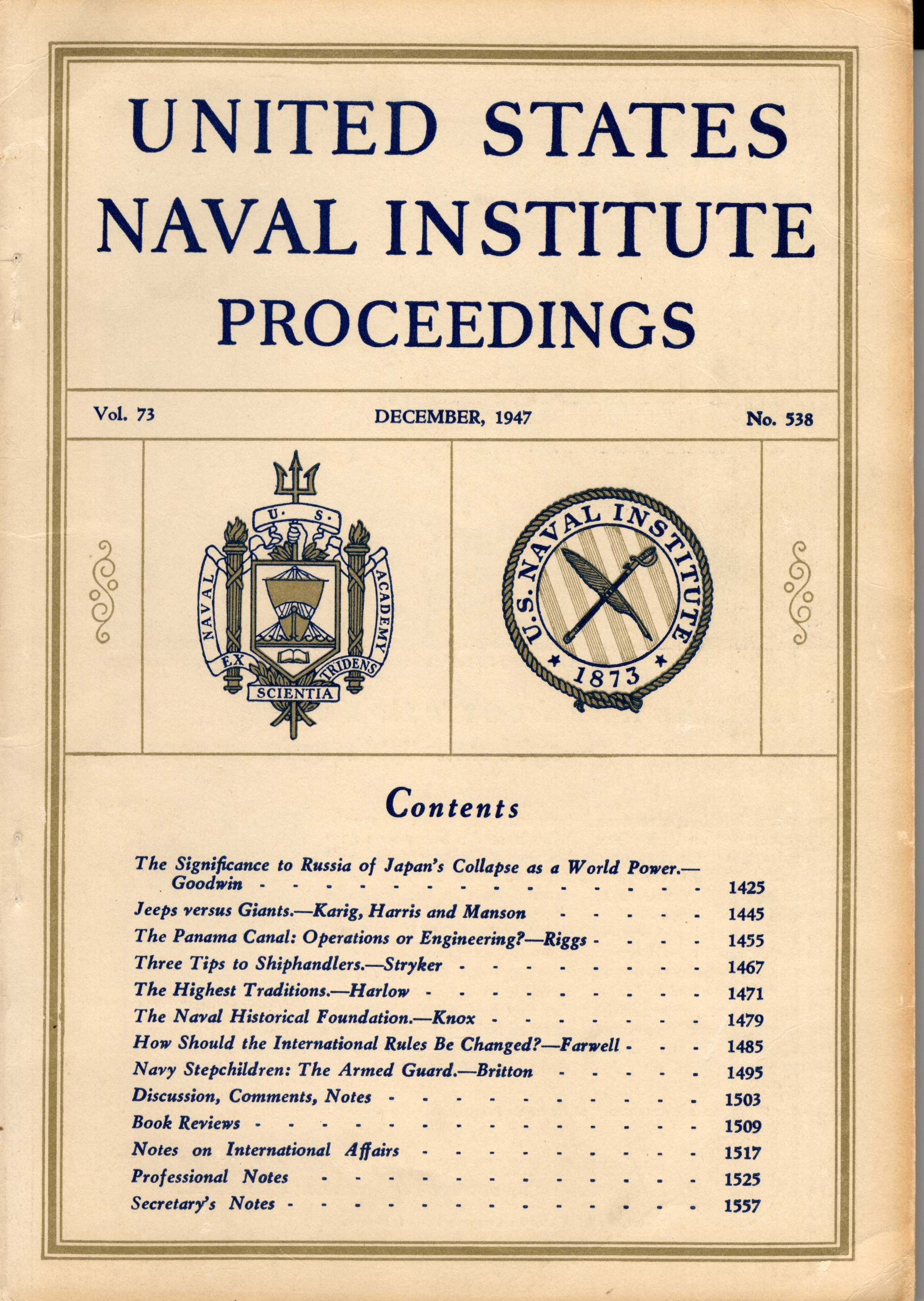 Image for United States Naval Institute Proceedings, Vol. 73, No. 538, December 1947 United States Naval Institute Proceedings, Vol. 73, No. 538, December 1947