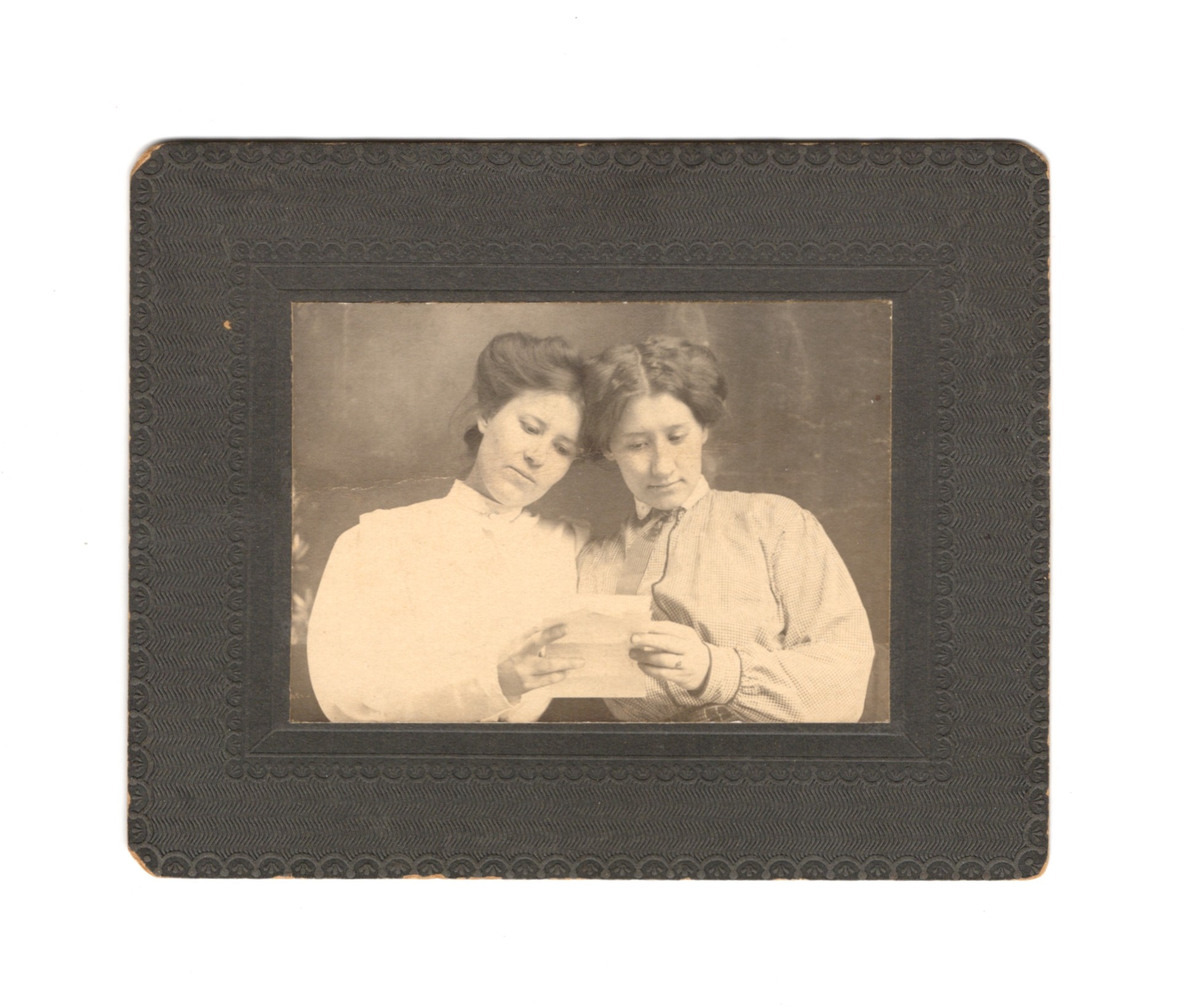 Mounted Photograph circa 1890s to Early 1900s - Two Women Read a Letter Together