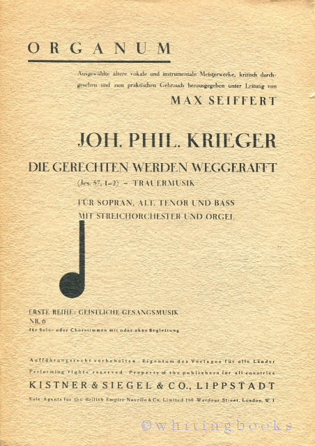 Image for Die Gerechten Werden Weggerafft (Jes. 57, 1-2) - Trauermusik für Sopran, Alt, Tenor, und Bass mit Streichorchester und Orgel. Organum, Erste Reihe: Geistliche Gesangsmusik Nr. 16