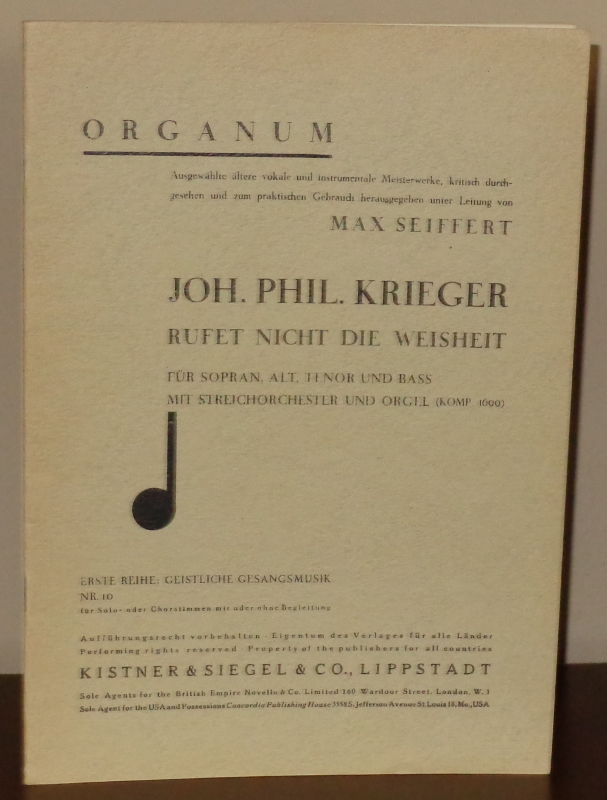 Image for Rufet Nicht die Weisheit für Sopran, Alt, Tenor, und Bass mit Streichorchester und Orgel (Komp. 1699) - Erste Reihe: Geistliche Gesangsmusik NR. 10 fur Solo-oder Chorstimmen mit oder ohne Begleitung