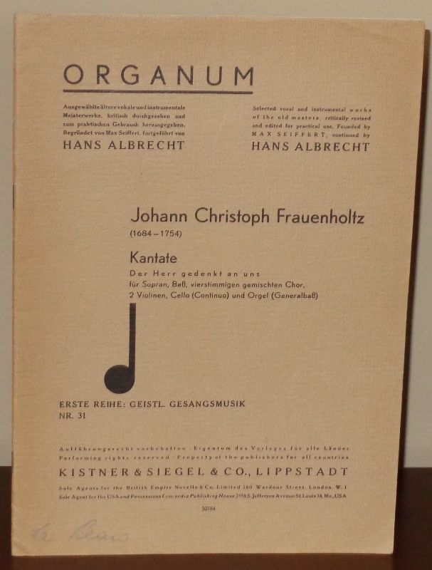 Image for Kantate: Der Herr gedenkt an uns für Sopran, Bass, vierstimmigen gemischten Chor, 2 Violinen, Cello (Continuo) und Orgel (Generalbass). Organum, NR. 31