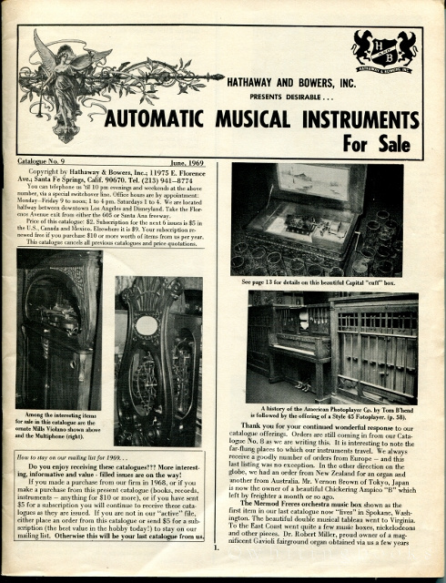 Image for Automatic Musical Instruments for Sale, Catalogue No. 9, June 1969
