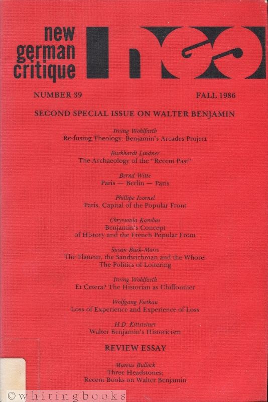 Image for New German Critique Number 39, Fall 1986 - Second Special Issue on Walter Benjamin New German Critique Number 39, Fall 1986 - Second Special Issue on Walter Benjamin