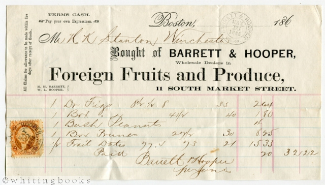 Image for 1865 Boston Billhead: Barrett & Hooper Foreign Fruits & Produce