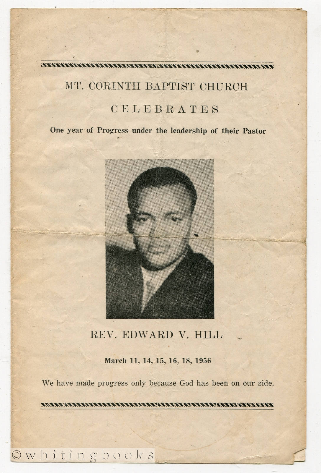 Image for Rev. Edward V. Hill Celebration Service at Mt. Corinth Baptist Church [Houston, Texas] - March 11, 14, 15, 16, 18, 1956