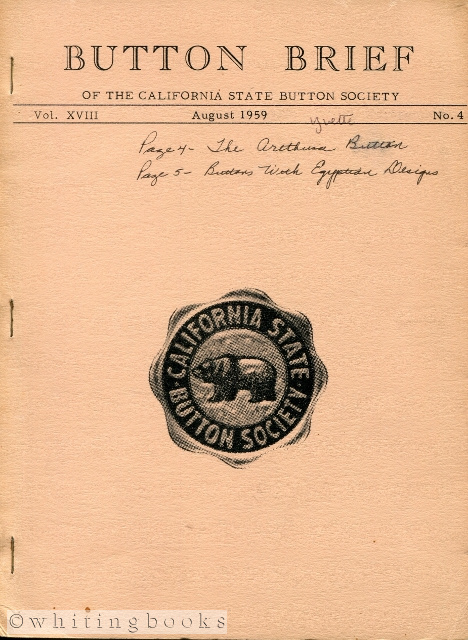 Image for Button Brief of the California State Button Society, Vol. XVIII, No. 4, August 1959