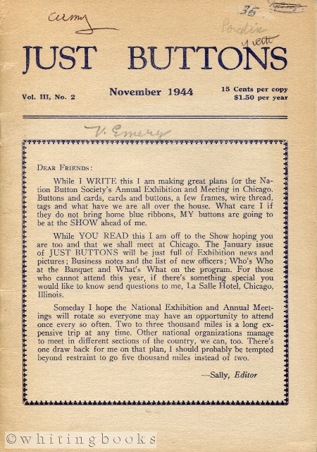 Image for Just Buttons for Pleasure, Pastime, and Profit - Vol. III, No. 2, November 1944 [Incomplete]
