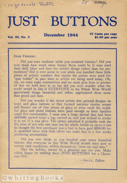 Image for Just Buttons for Pleasure, Pastime, and Profit - Vol. III, No. 3, December 1944 [Incomplete]